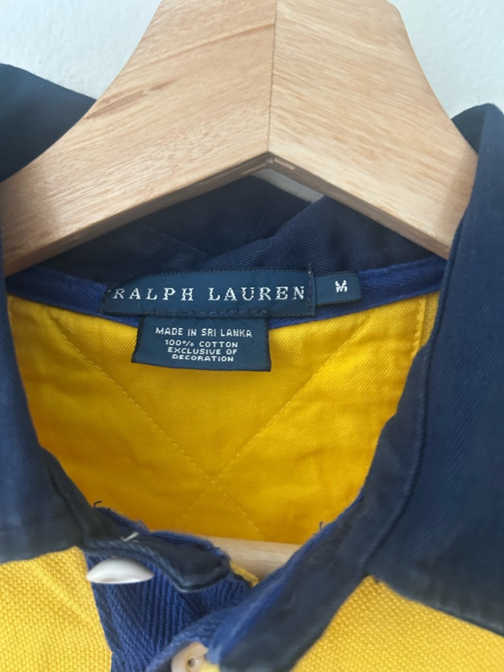 Y2K Ralph Lauren Men’s Medium Yellow Polo Shirt with Navy Big Pony - Picture 2 of 10